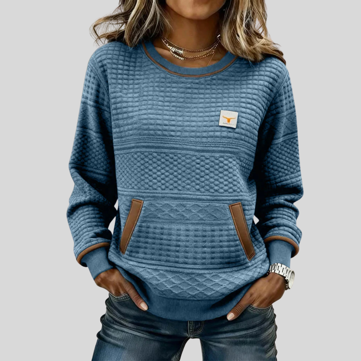 Maeve - Textured Colourblock Crew Neck Sweatshirt