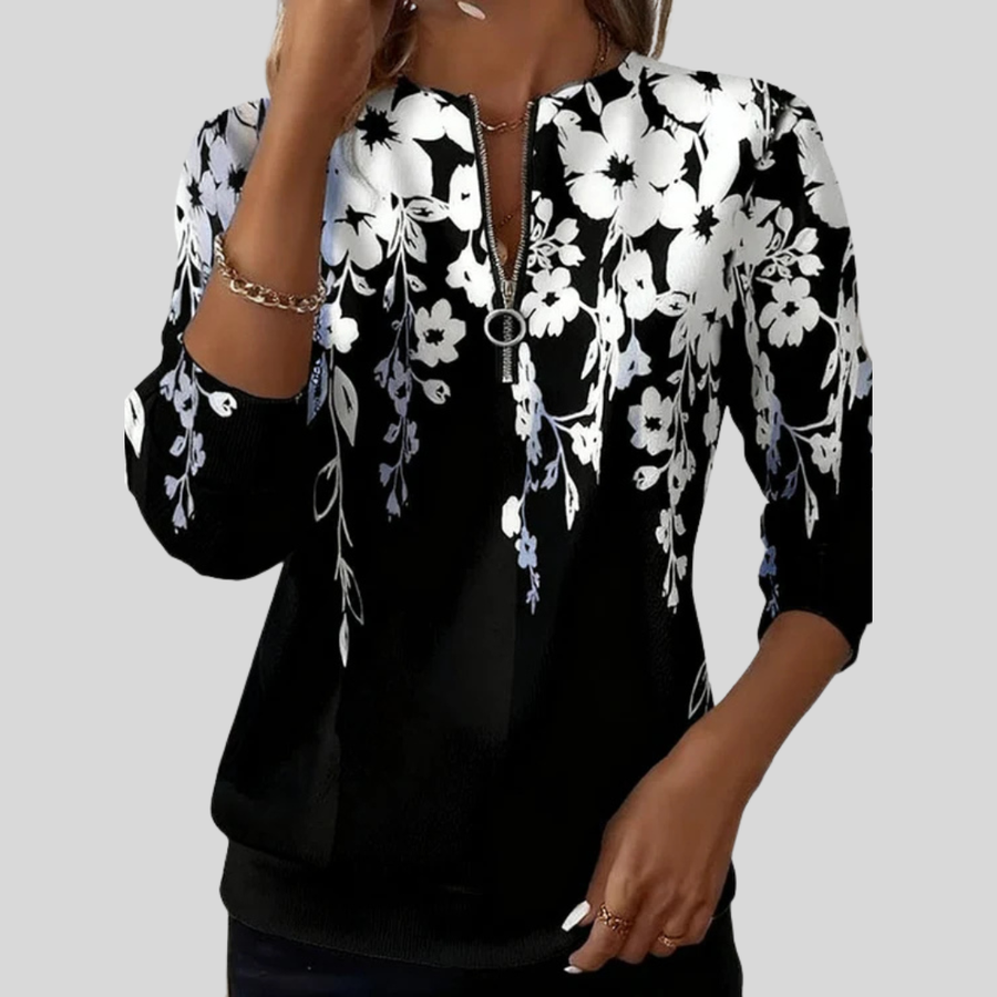 Carys - Floral Print Quarter Zip Sweatshirt