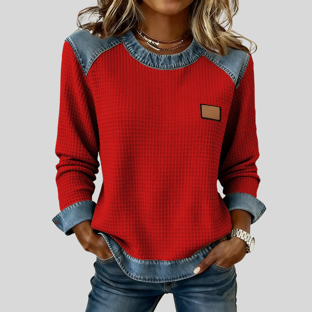 Hattie - Patchwork Waffle Knit Sweatshirt
