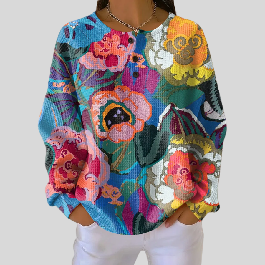 Mabel - Floral Waffle-Knit Sweatshirt
