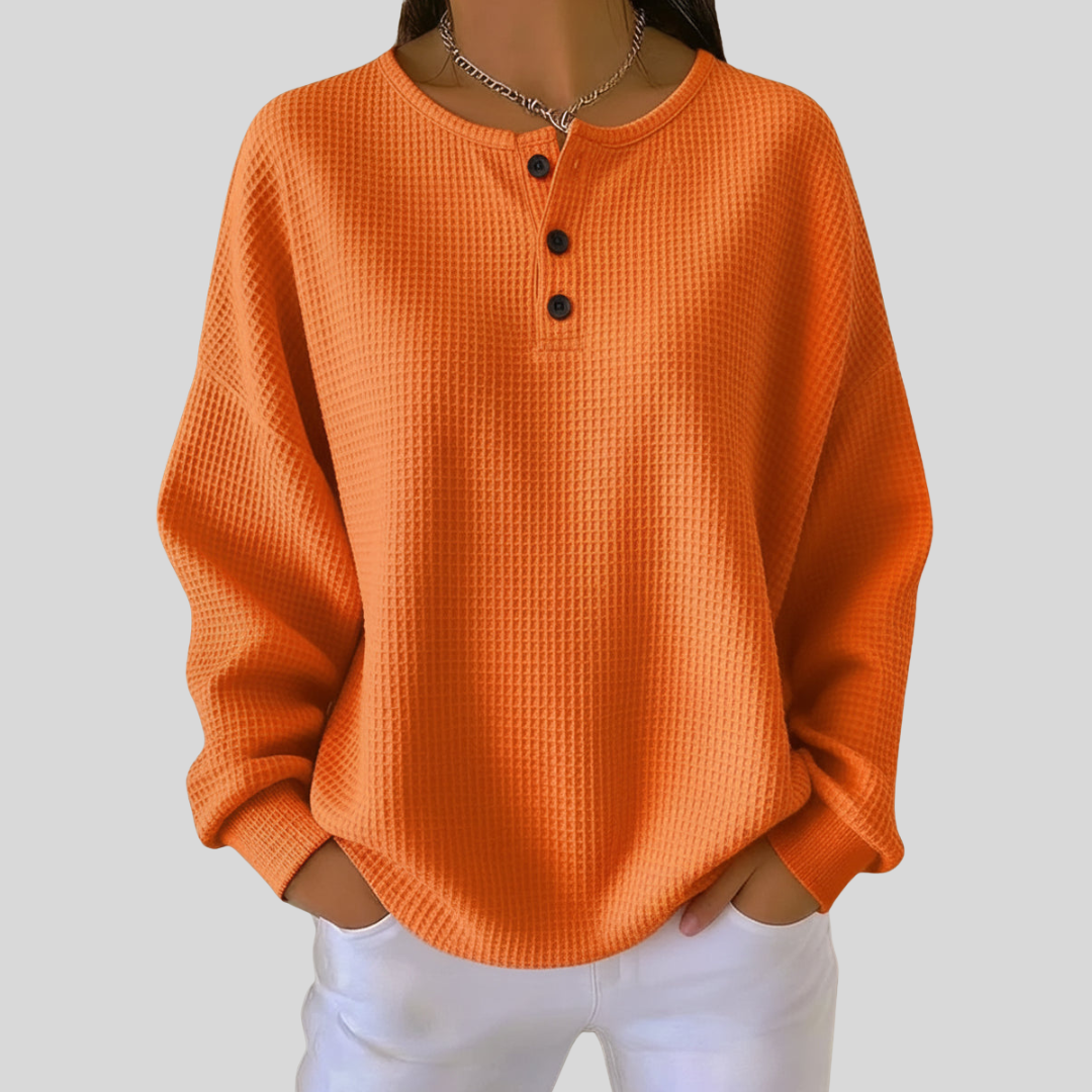 Iona - Relaxed Waffle Henley Top