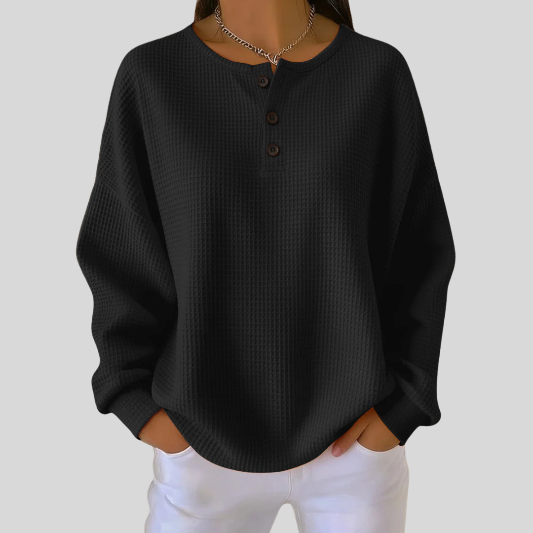 Iona - Relaxed Waffle Henley Top
