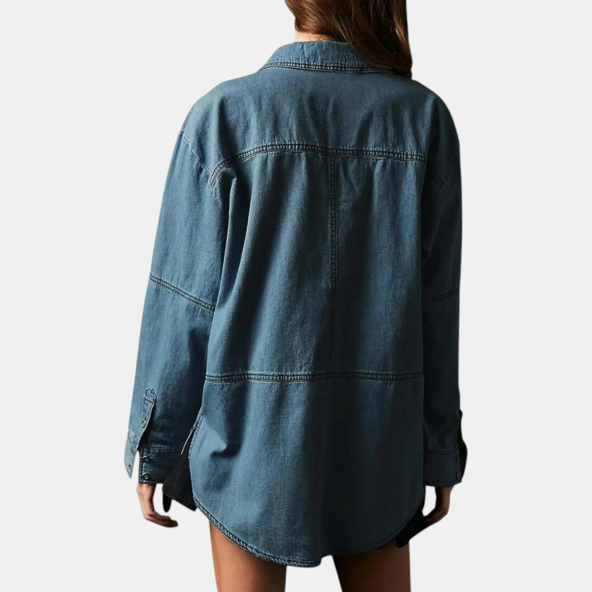 Women's Oversized V-Neck Long Sleeve Denim Pullover Shirt
