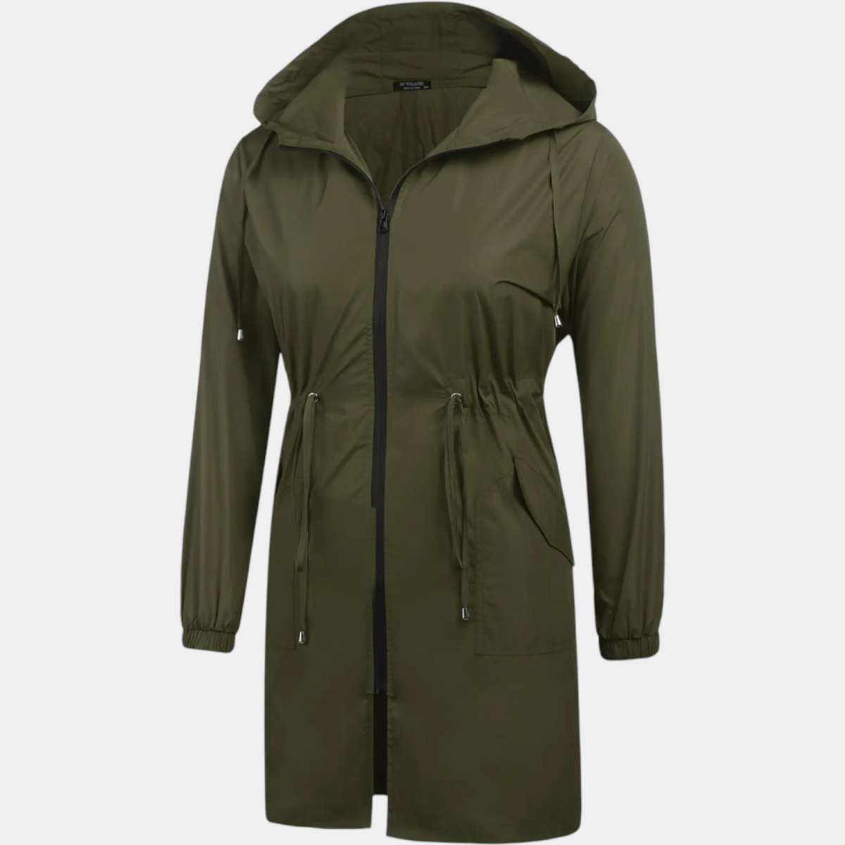 Women's Windbreaker with Drawstring at the Waist, Hood, Long Jacket