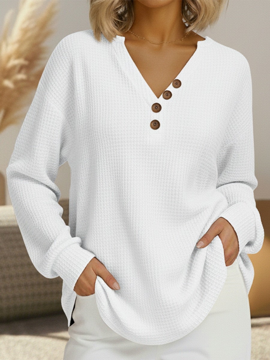 Suzanne | Relaxed Waffle-Knit Henley Top