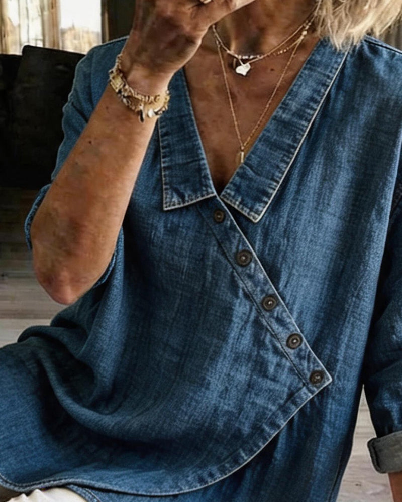 Women's Button-Front Denim Blouse