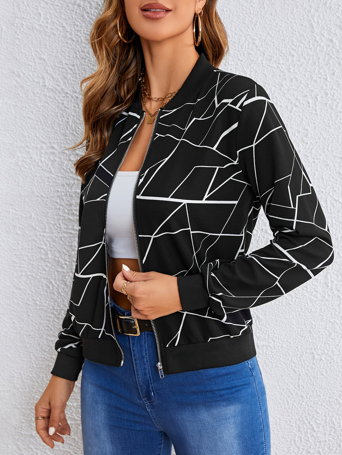 Evalaine™ | Geometric Zipper Jacket for Women