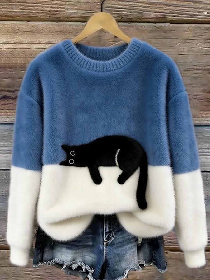 Carine | Oversized Cat Print Sweater