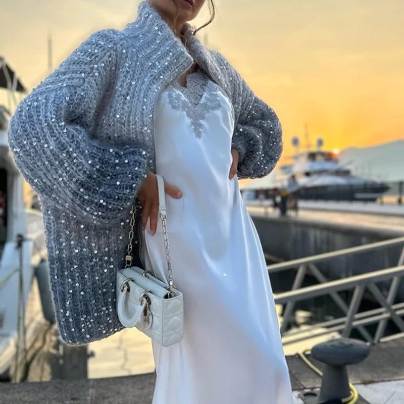 MaraKnit™ | Cardigan with Glitter Sequins