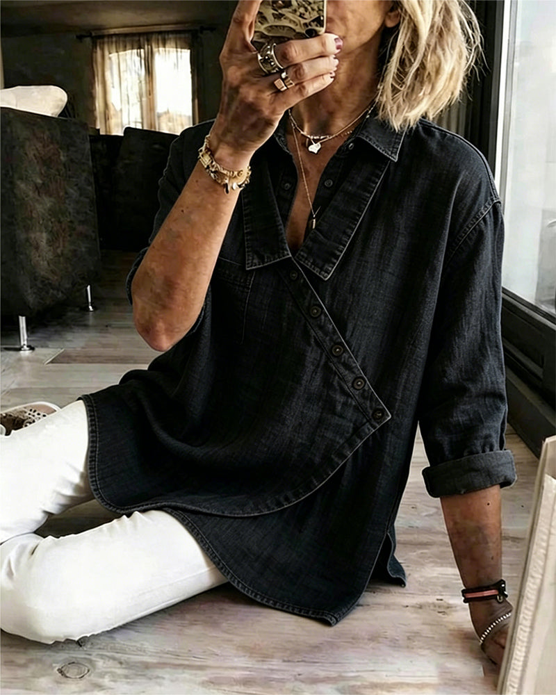 Women's Button-Front Denim Blouse