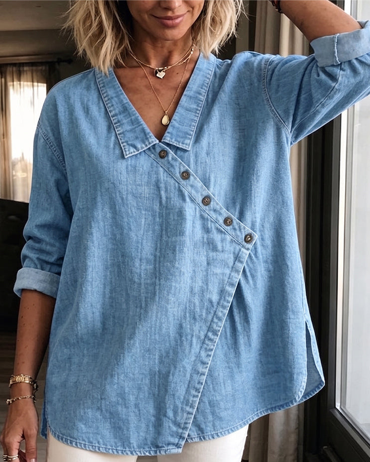 Women's Button-Front Denim Blouse