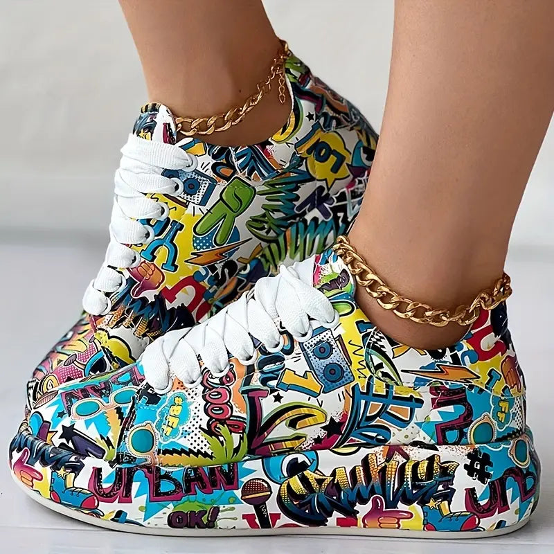 Mia - Women's Graffiti Print Low-Cut Sneakers
