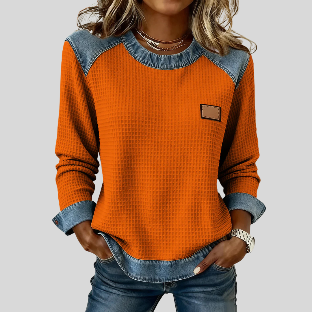 Hattie - Patchwork Waffle Knit Sweatshirt