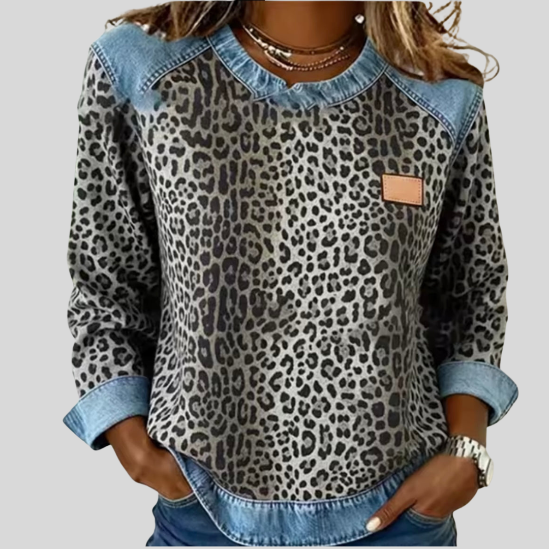 Margot - Leopard Print Jumper With Contrast Collar