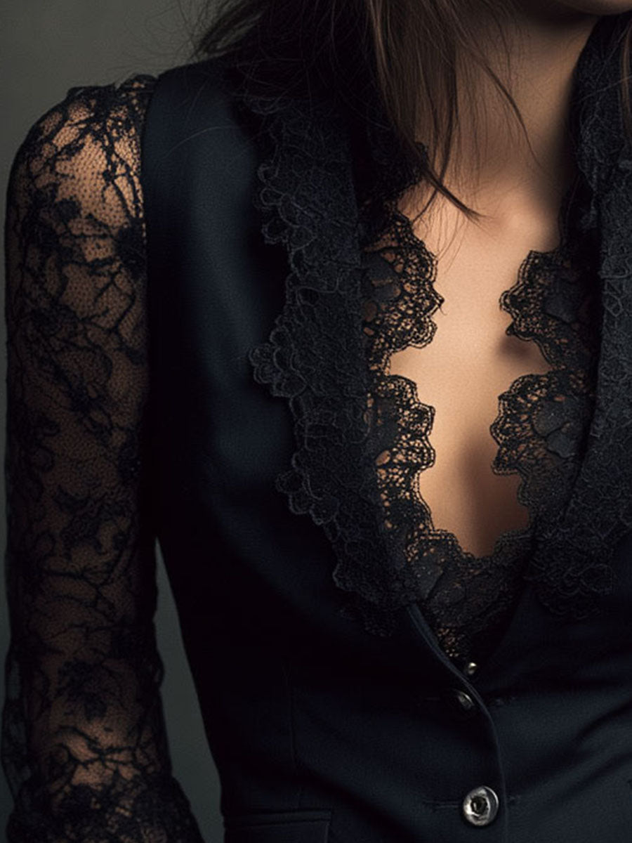 Vittoria | Black Blazer with Semi-Transparent Sleeves