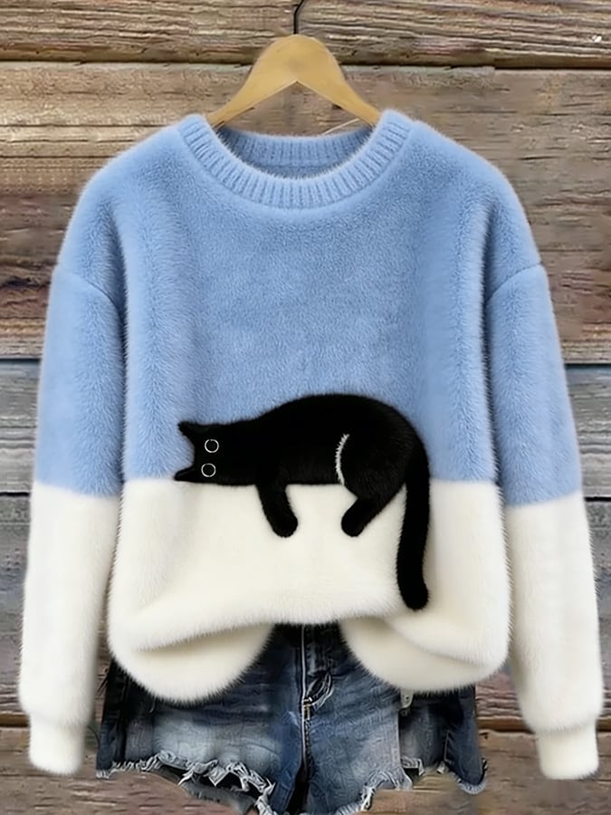 Carine | Oversized Cat Print Sweater