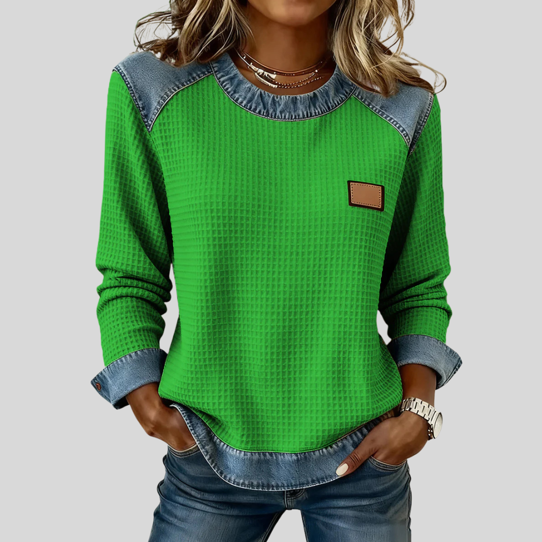 Hattie - Patchwork Waffle Knit Sweatshirt