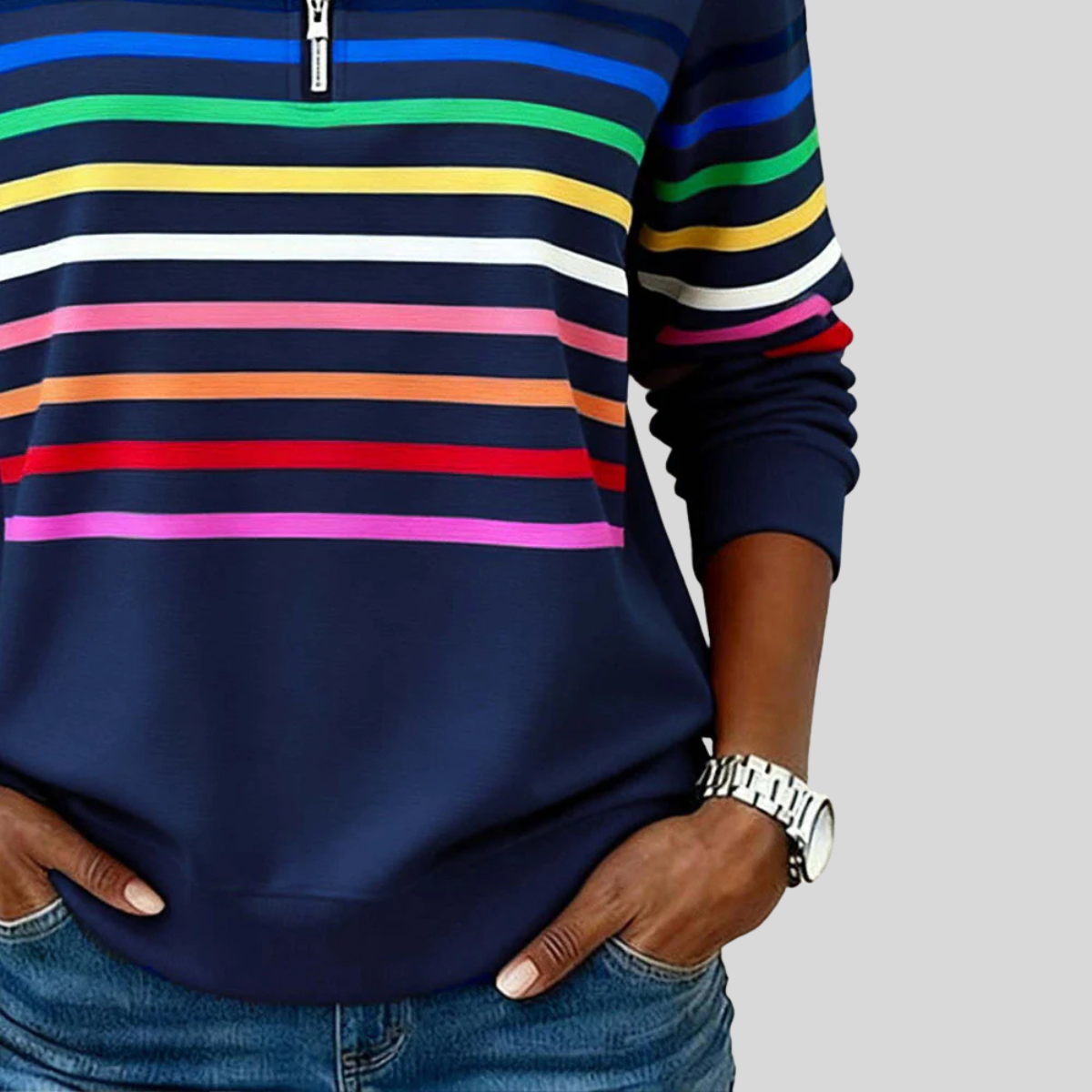 Bryony - Colourful Striped Quarter-Zip Sweatshirt