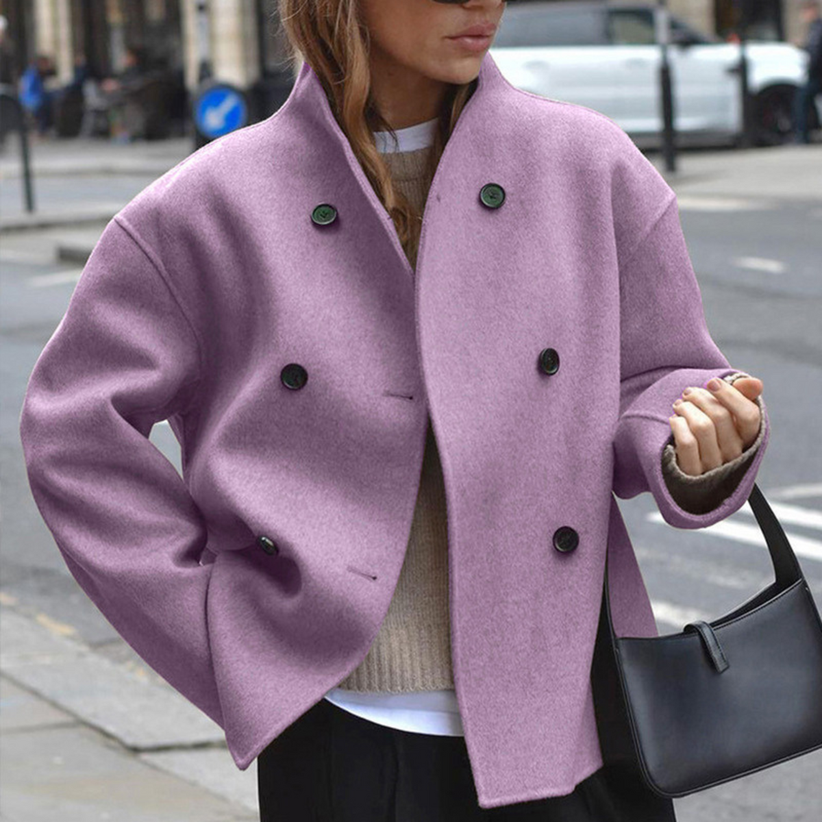 Bini - Cozy Long Sleeve Stand Collar Coat