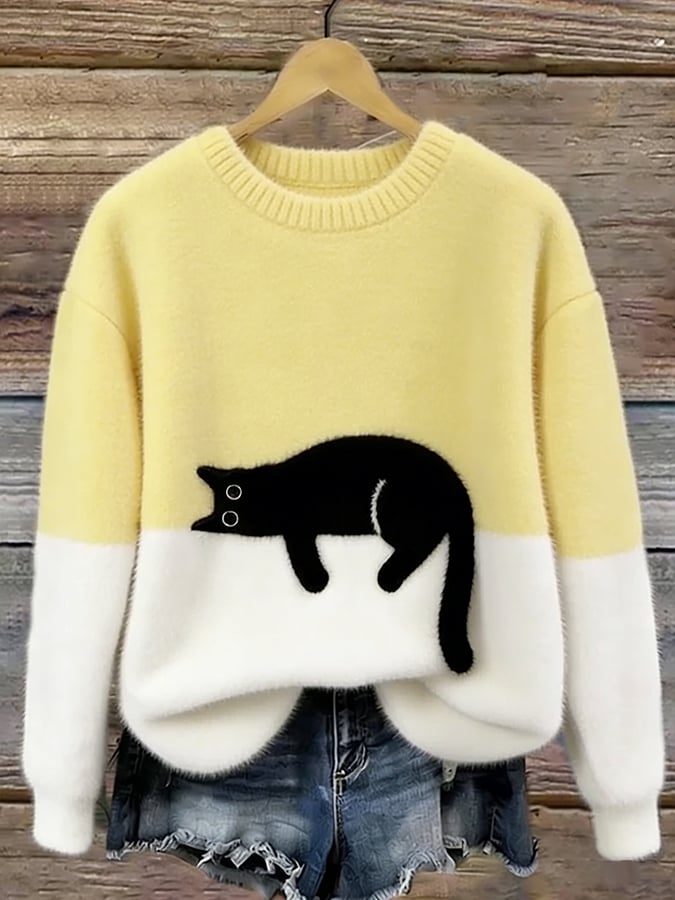 Carine | Oversized Cat Print Sweater