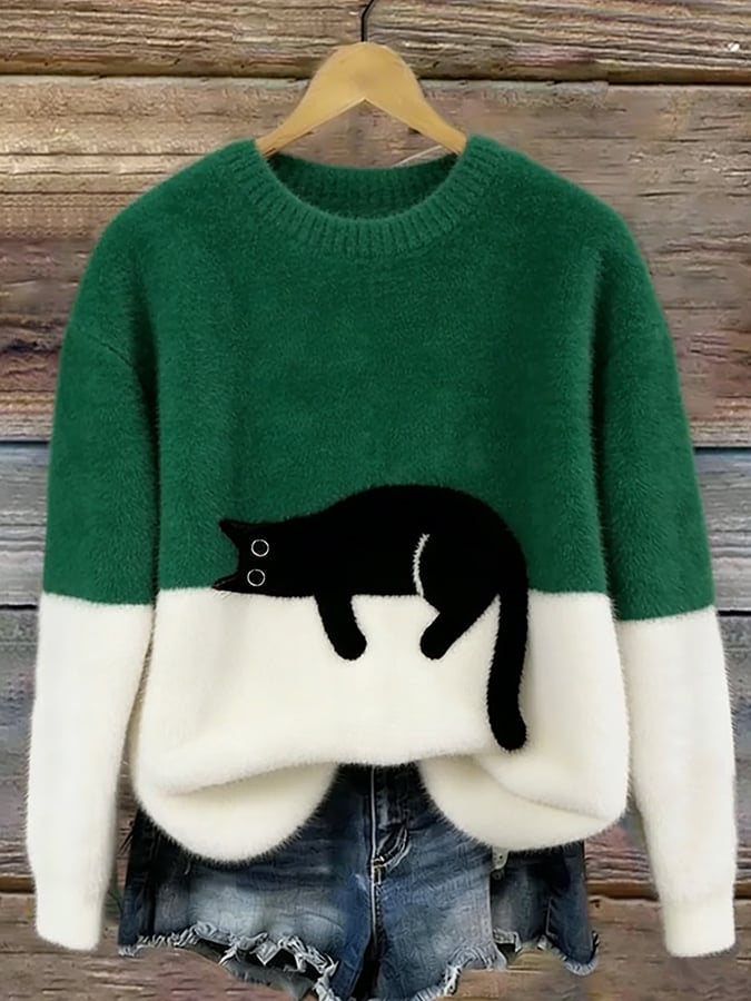 Carine | Oversized Cat Print Sweater