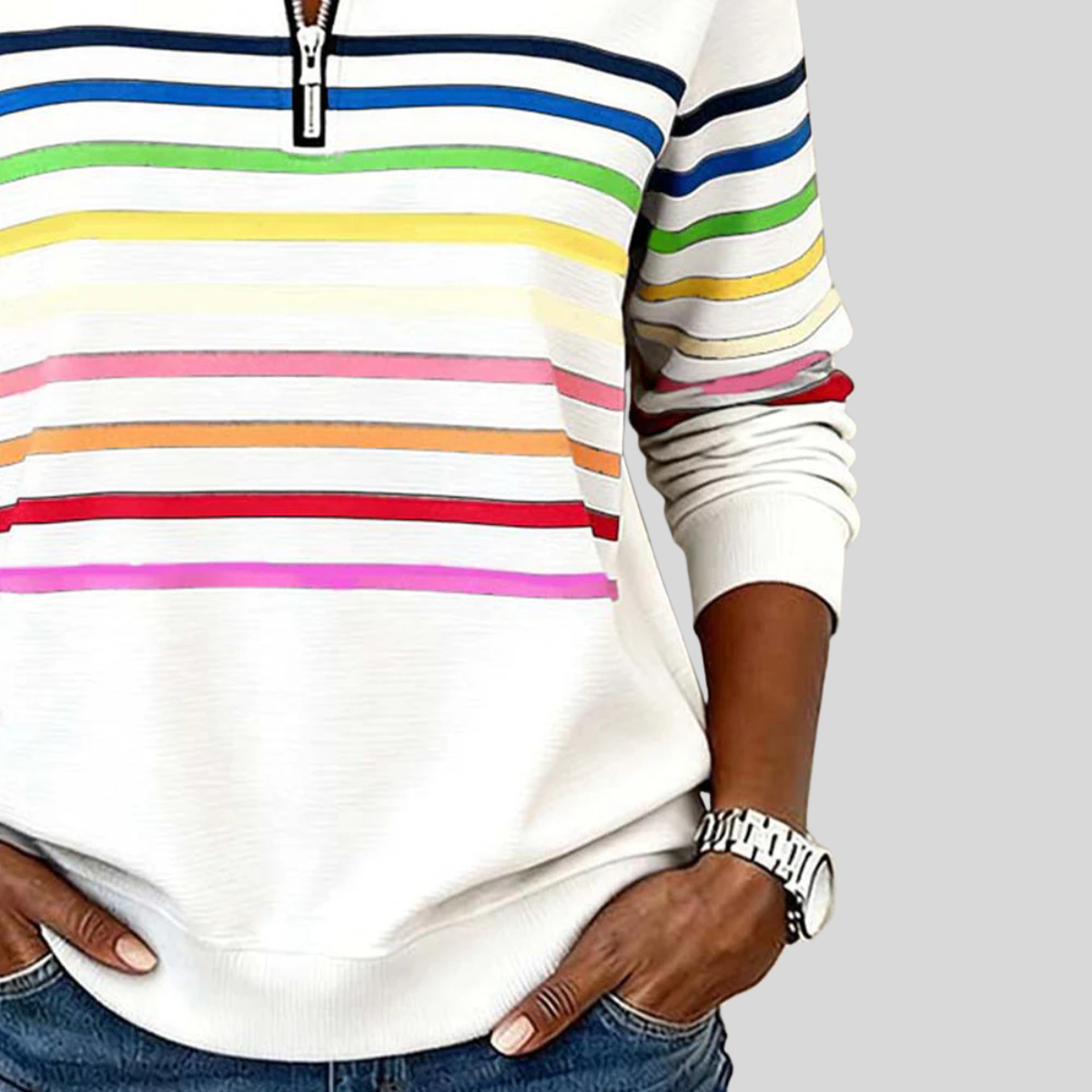Bryony - Colourful Striped Quarter-Zip Sweatshirt