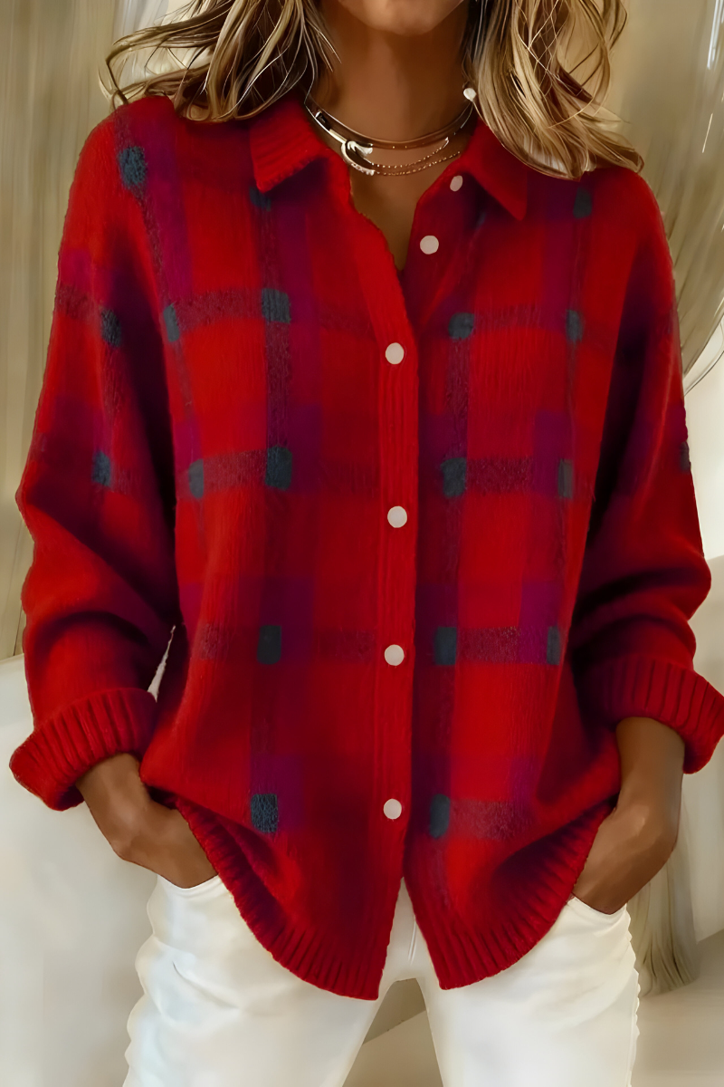 Cozy Plaid Knit Cardigan