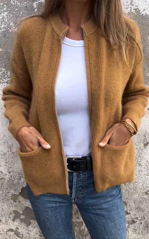 Salivelle | Comfortable Cardigan with Front Zipper and Pockets