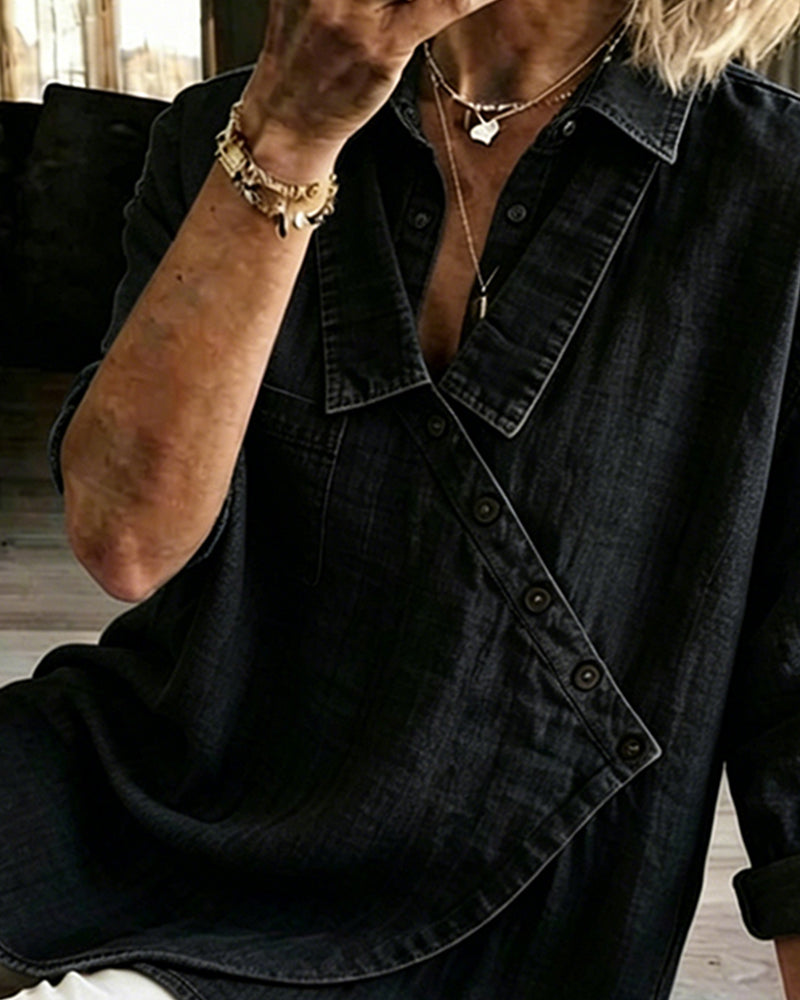 Women's Button-Front Denim Blouse