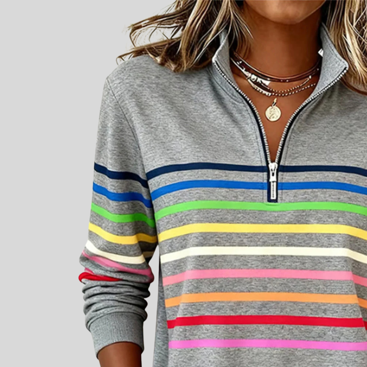 Bryony - Colourful Striped Quarter-Zip Sweatshirt