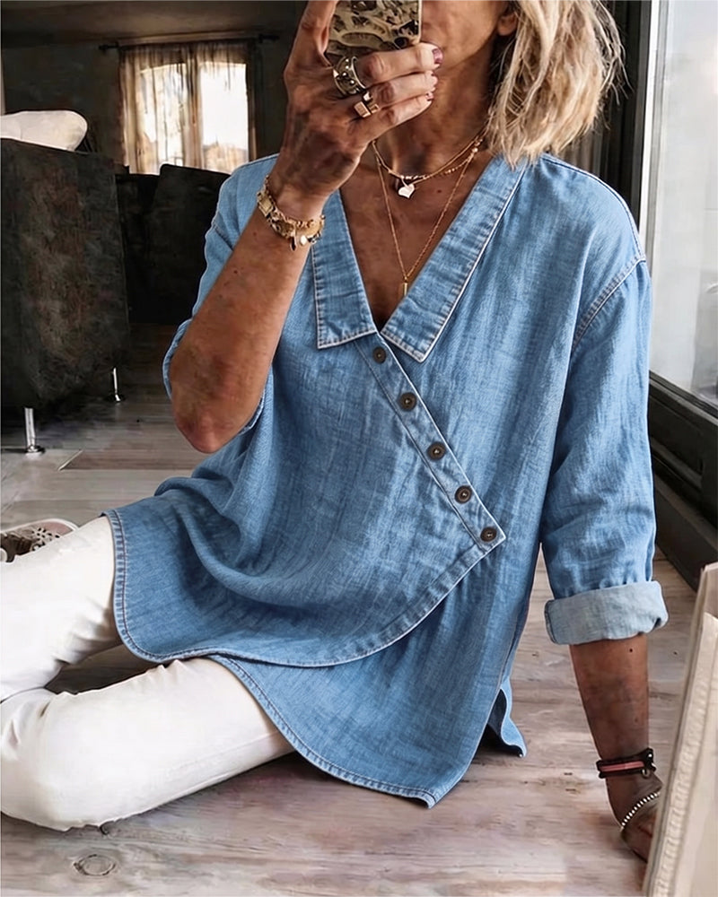 Women's Button-Front Denim Blouse