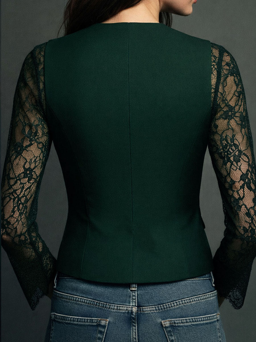 Vittoria | Black Blazer with Semi-Transparent Sleeves