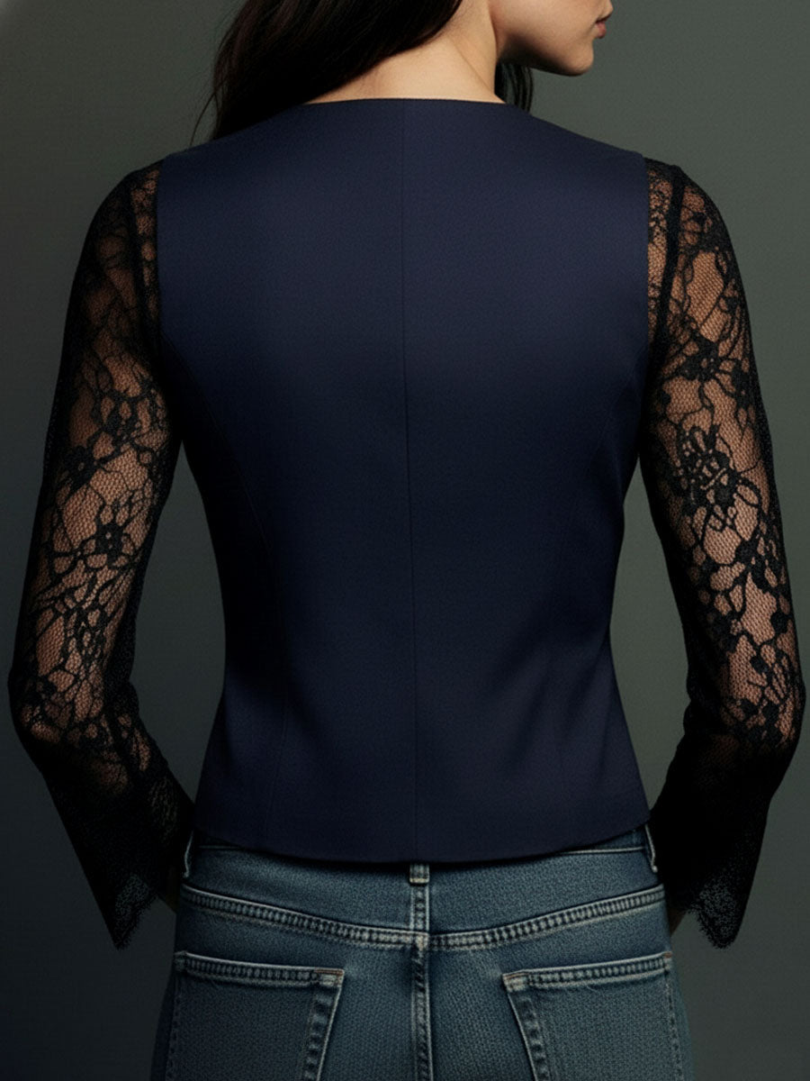 Vittoria | Black Blazer with Semi-Transparent Sleeves