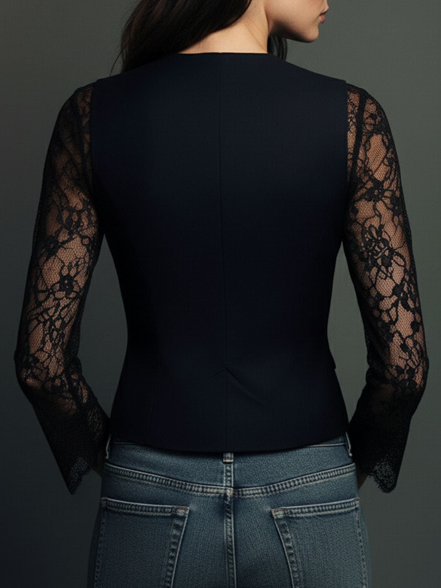 Vittoria | Black Blazer with Semi-Transparent Sleeves