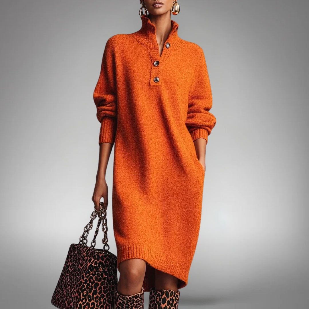 Oversized Knit Polo Midi Dress