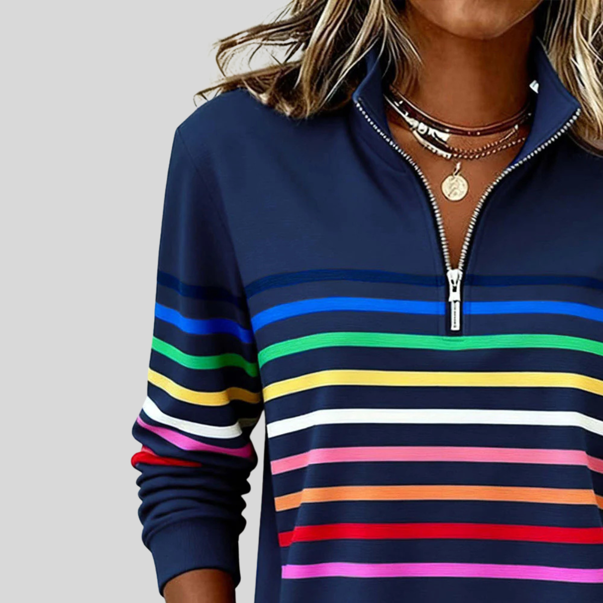 Bryony - Colourful Striped Quarter-Zip Sweatshirt