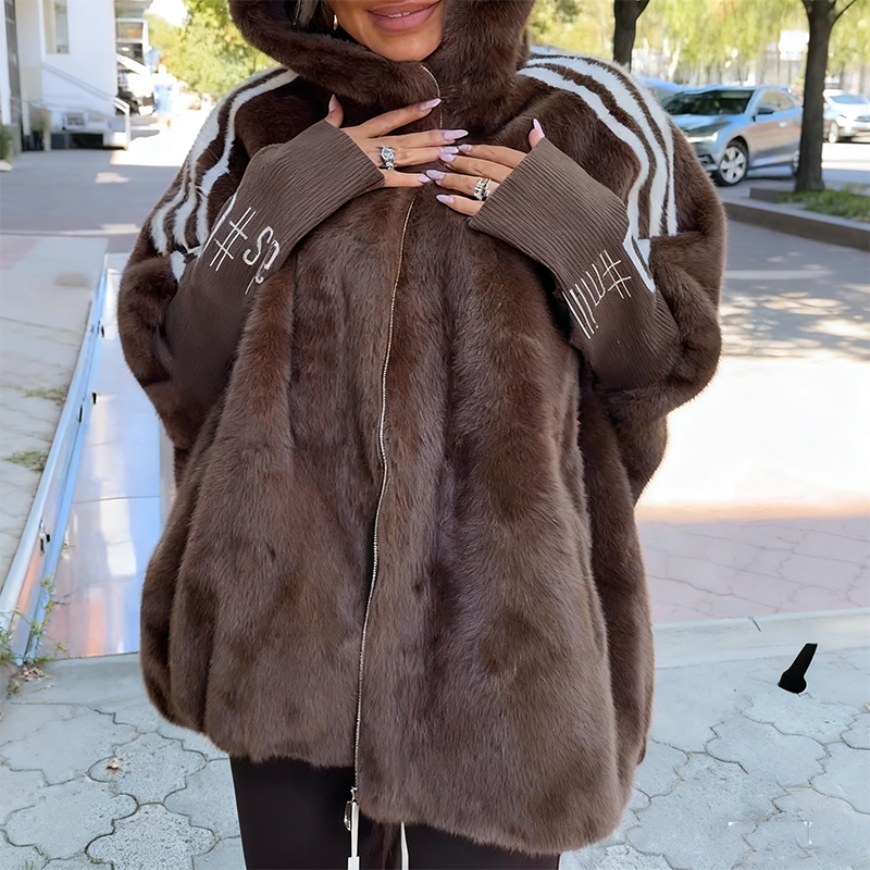 Marbeth | Elegant Hooded Faux Fur Jacket with Zipper