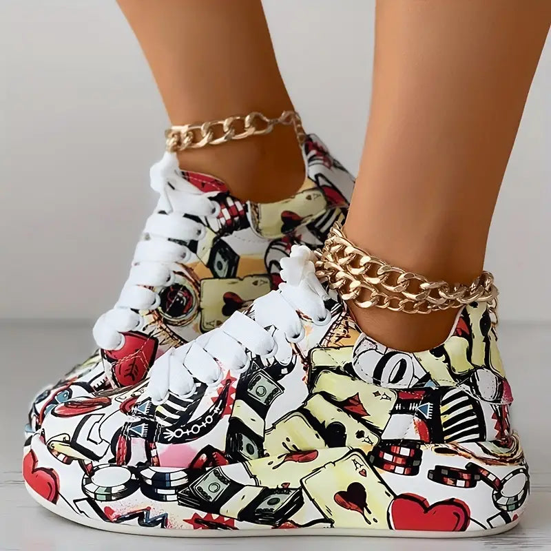 Mia - Women's Graffiti Print Low-Cut Sneakers