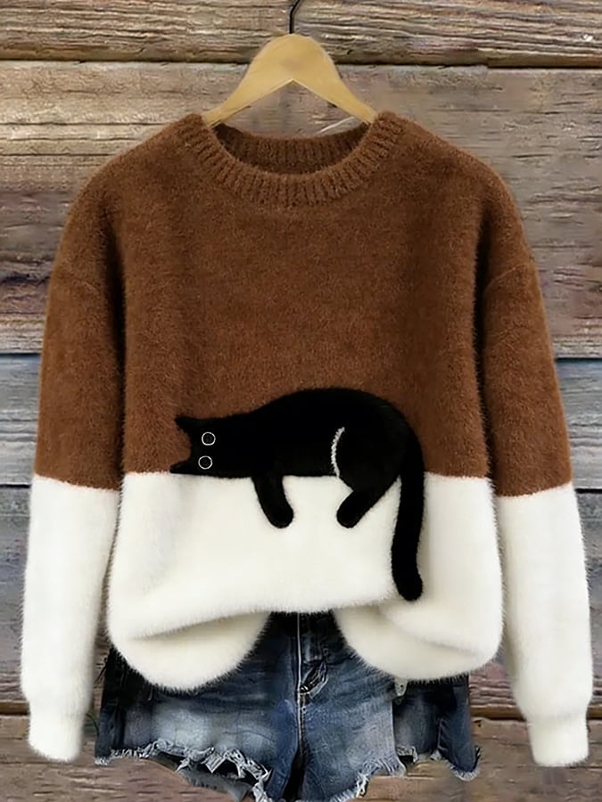 Carine | Oversized Cat Print Sweater