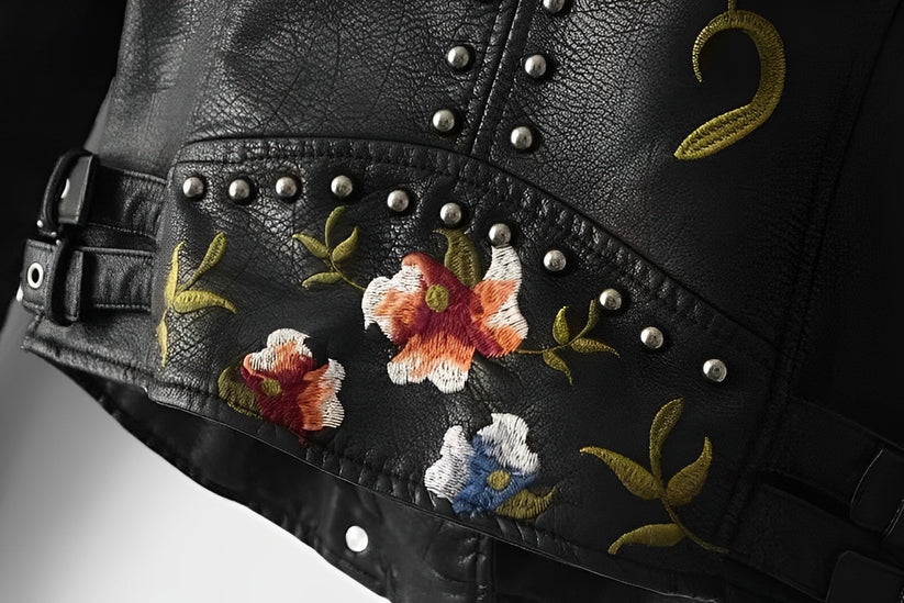 Minerva | Leather Jacket with Embroidery