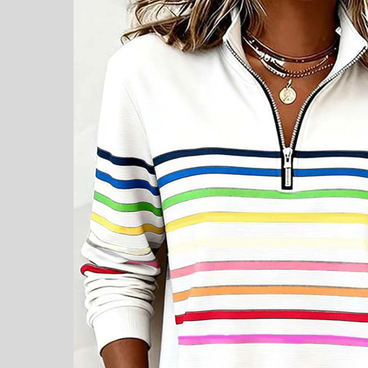 Bryony - Colourful Striped Quarter-Zip Sweatshirt