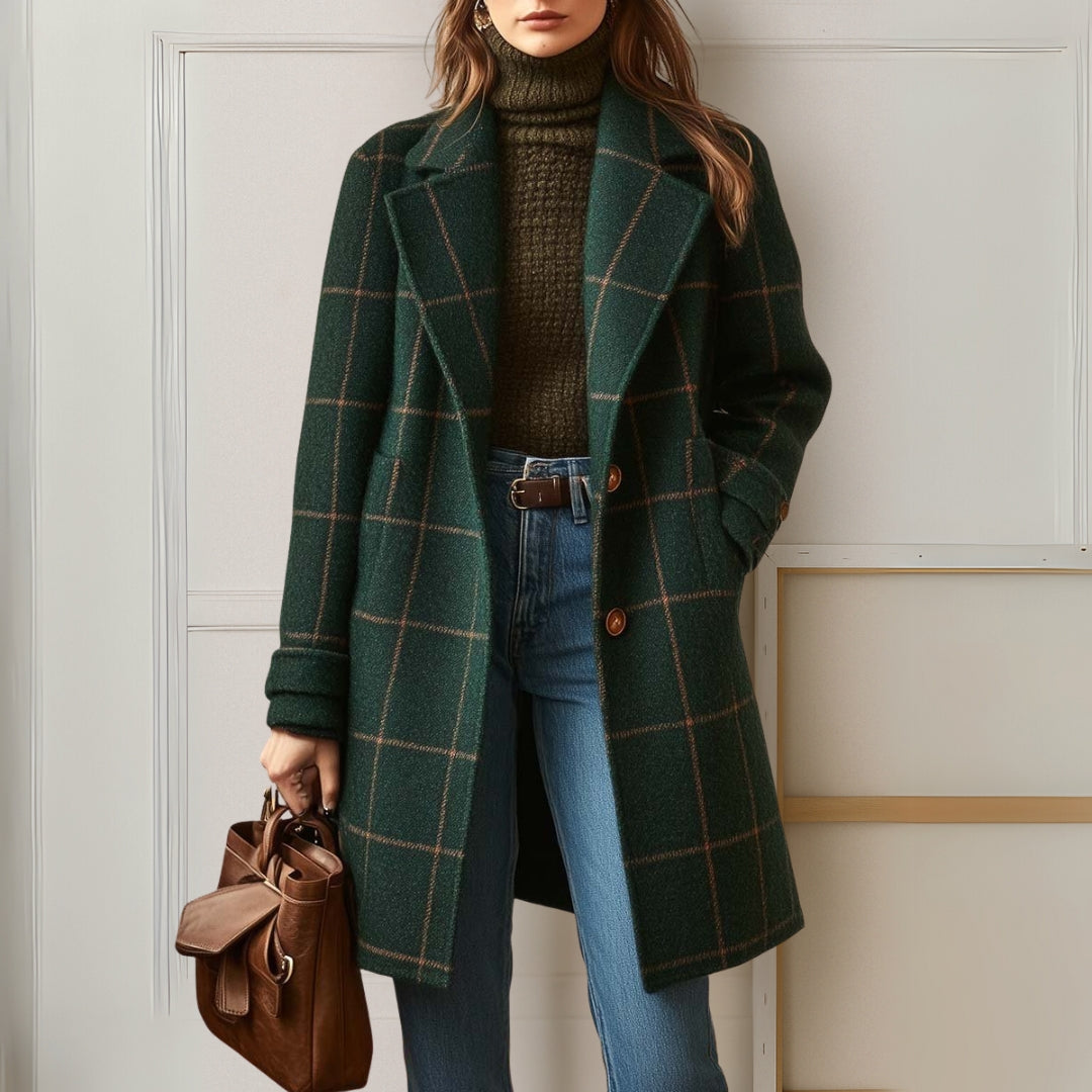 Long Checked Tweed Coat