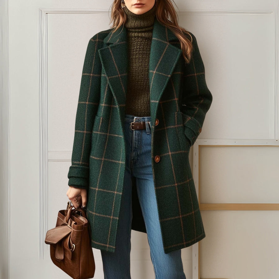 Long Checked Tweed Coat
