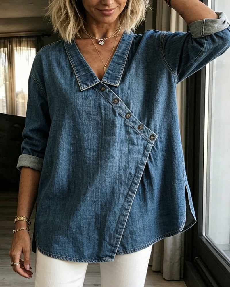 Women's Button-Front Denim Blouse
