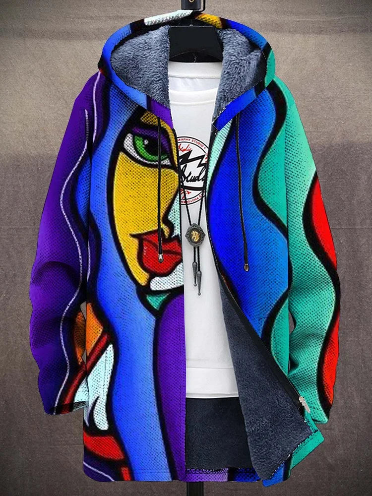 Elisabeth | Hooded Cardigan with Artistic Print and Soft Lining