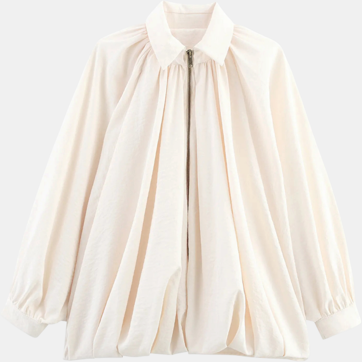 Women's Bomber Jacket with Balloon Sleeves and Zipper in Plus Size