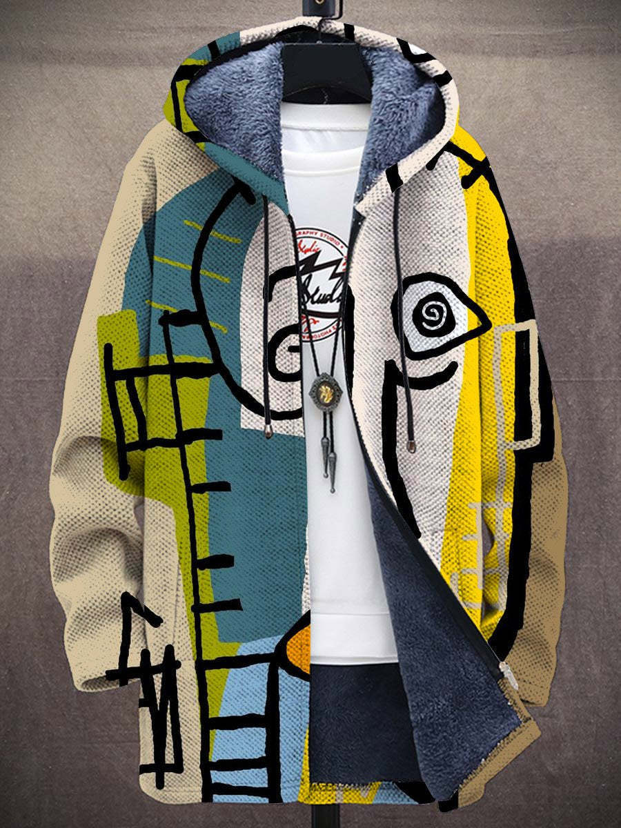 Elsbeth | Hooded Cardigan with Artistic Print and Soft Lining