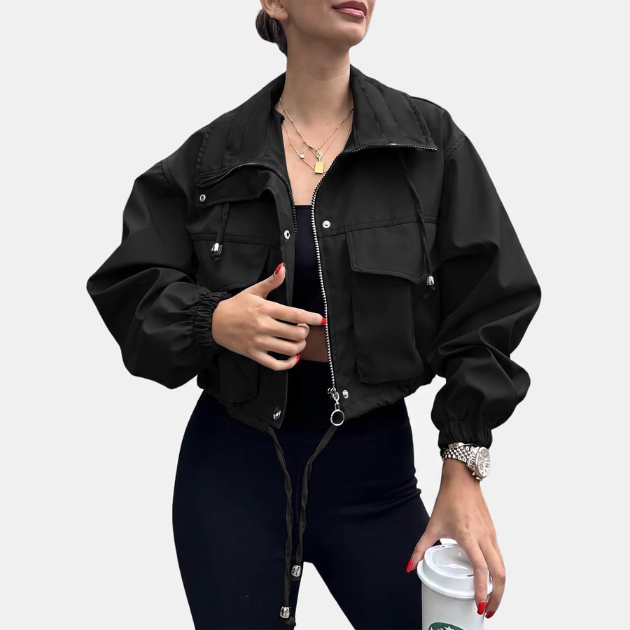 Women's Cropped Zip-Up Cargo Windbreaker Jacket