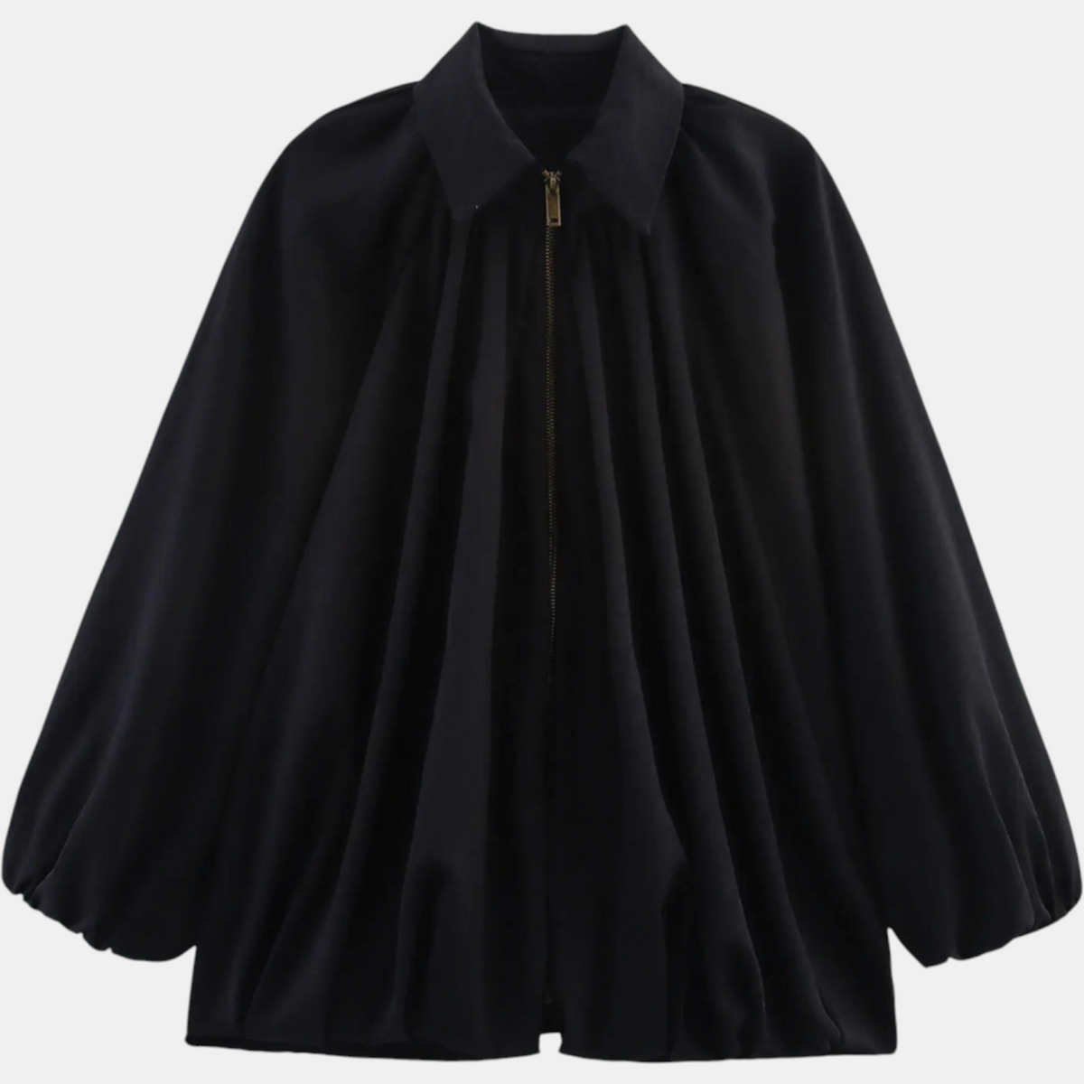 Women's Bomber Jacket with Balloon Sleeves and Zipper in Plus Size