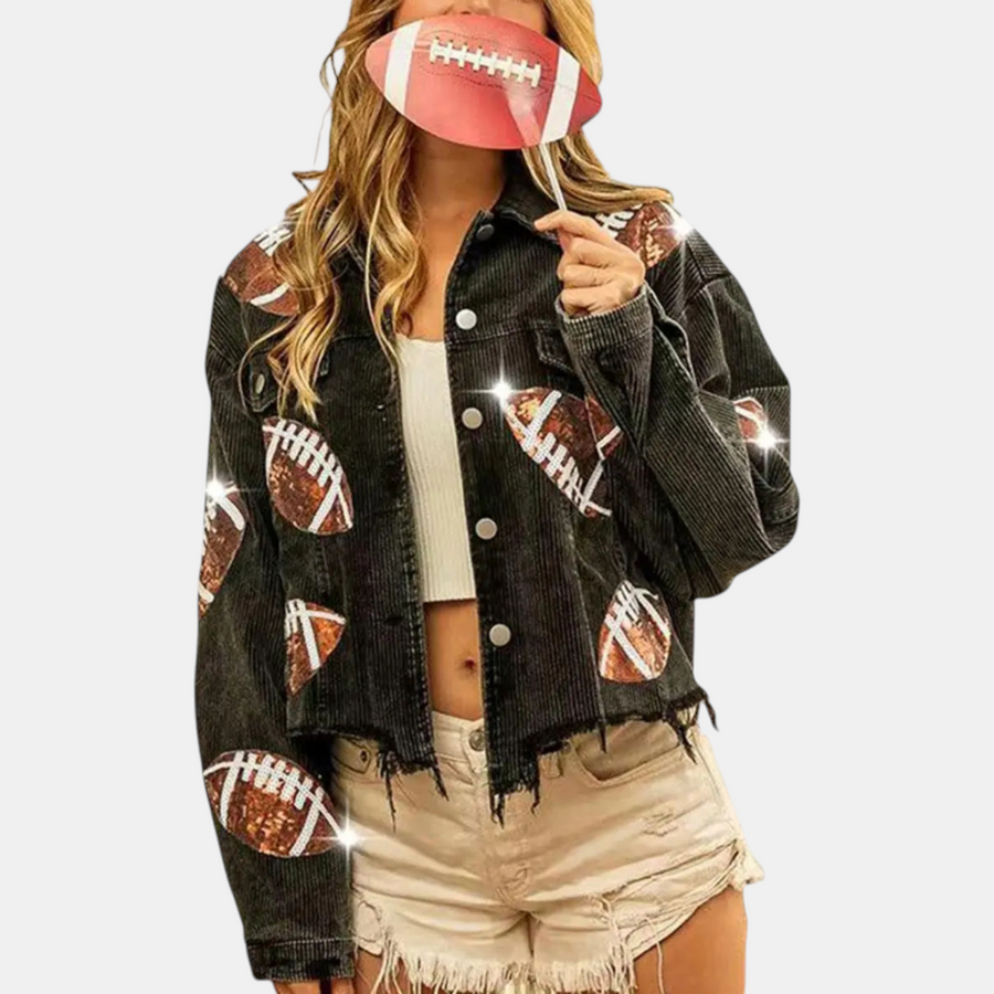 Women's Sequin Embroidered Cropped Cord Jacket